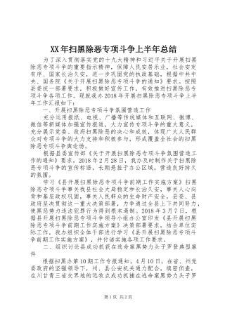 XX年扫黑除恶专项斗争上半年总结