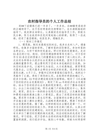 农村指导员的个人工作总结