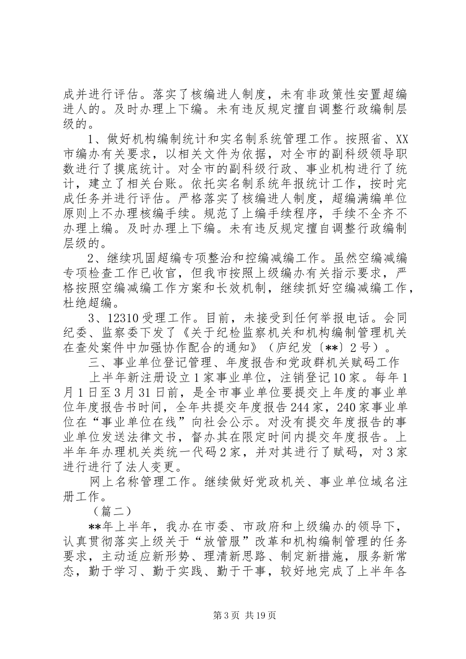 编办半年度工作总结（五篇）_第3页