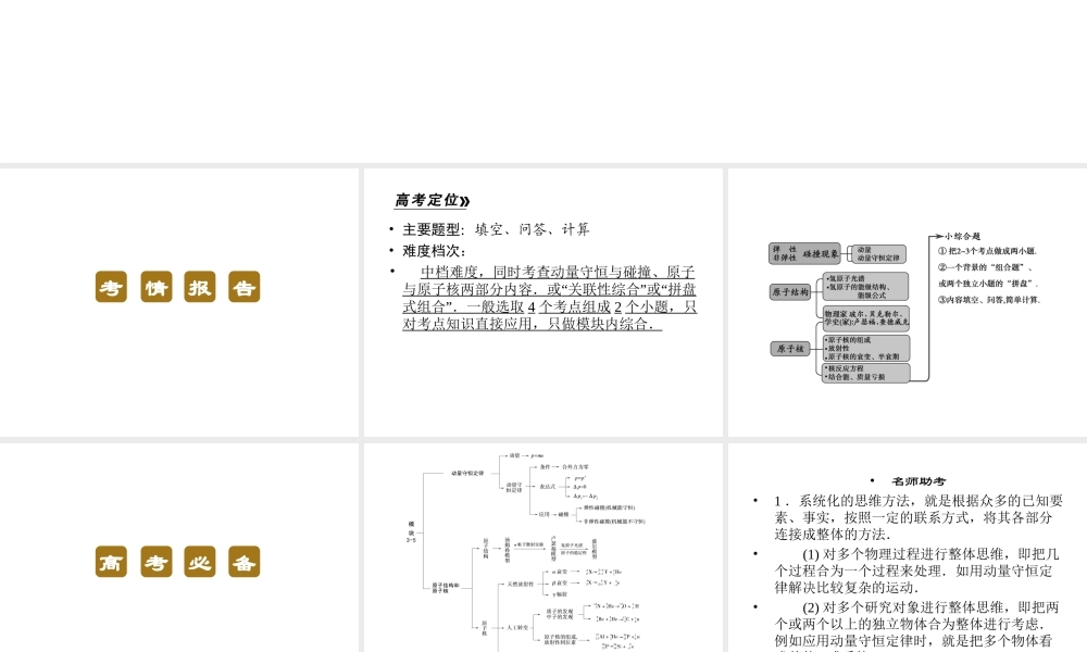 2013年高三物理二轮锁定高考课件：615动量守恒定律、原子结构和原子核中常