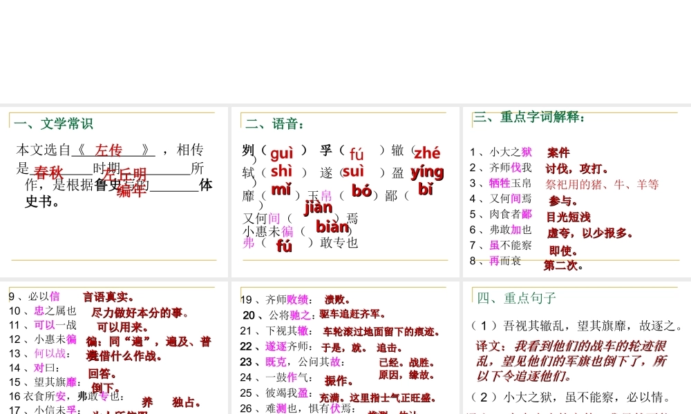 曹刿论战(复习要点）