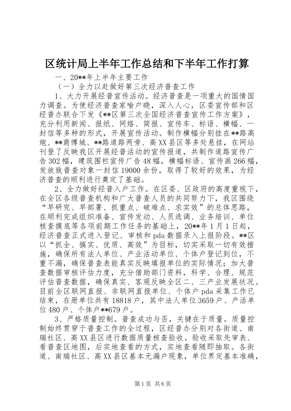 区统计局上半年工作总结和下半年工作打算_第1页