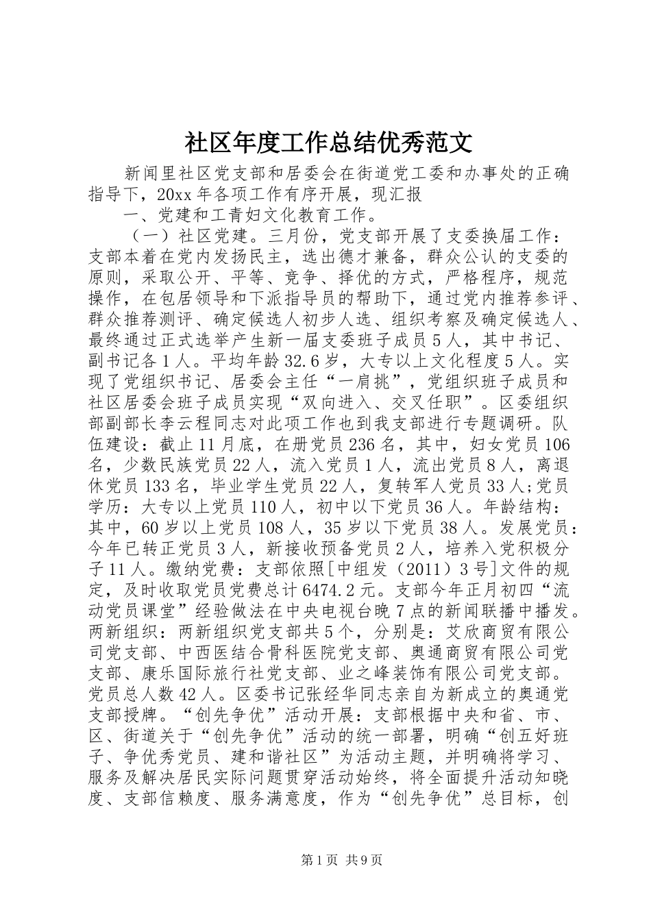 社区年度工作总结优秀范文_第1页