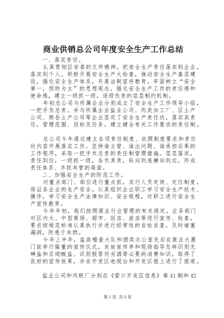 商业供销总公司年度安全生产工作总结