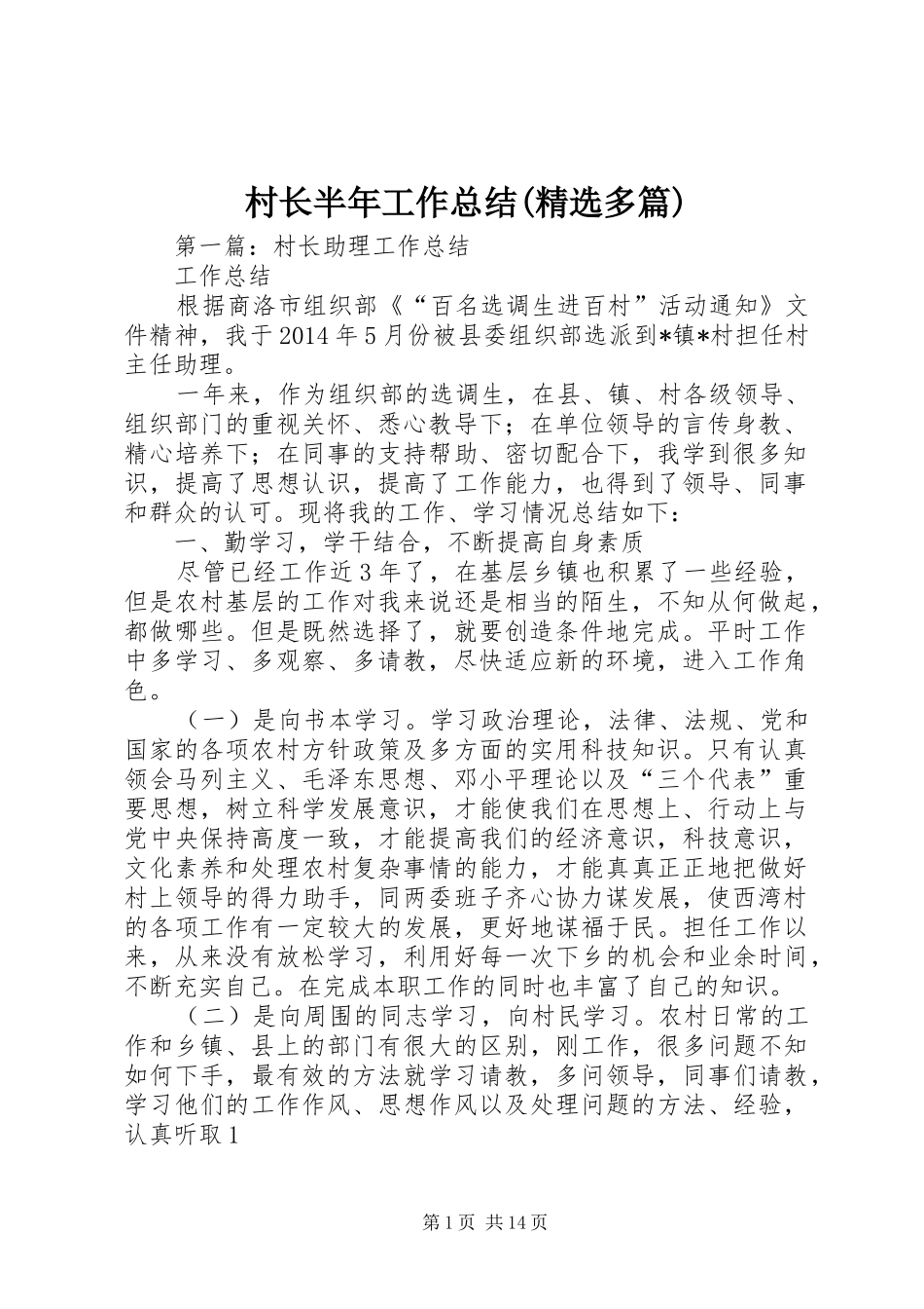 村长半年工作总结(精选多篇)_第1页