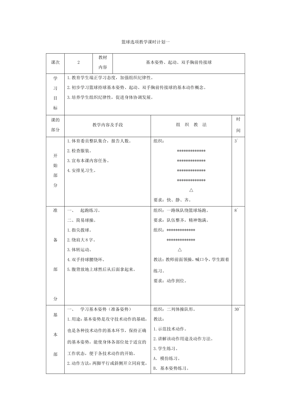 篮球选项教学课时计划一_第1页