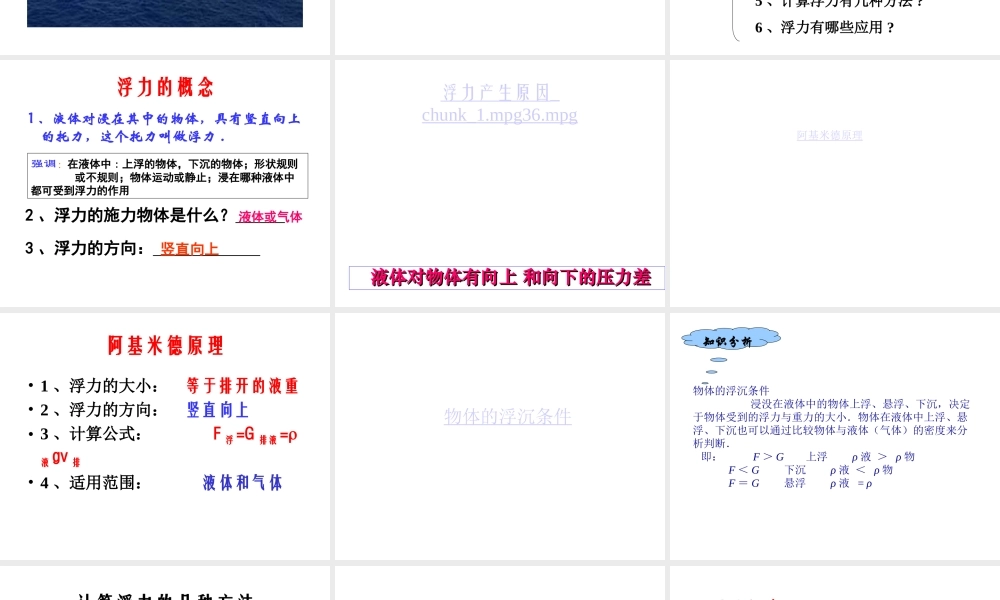 初中浮力复习课件