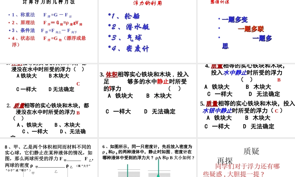 初中浮力复习课件