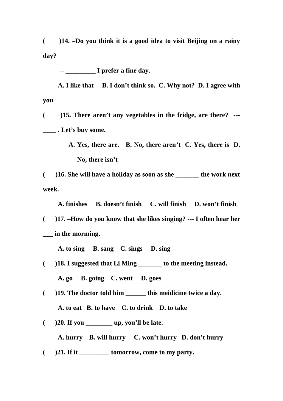 初中英语易错选择题汇编一_第3页