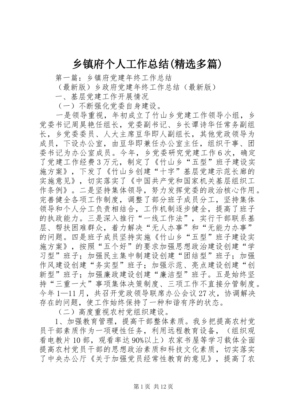 乡镇府个人工作总结(精选多篇)_第1页