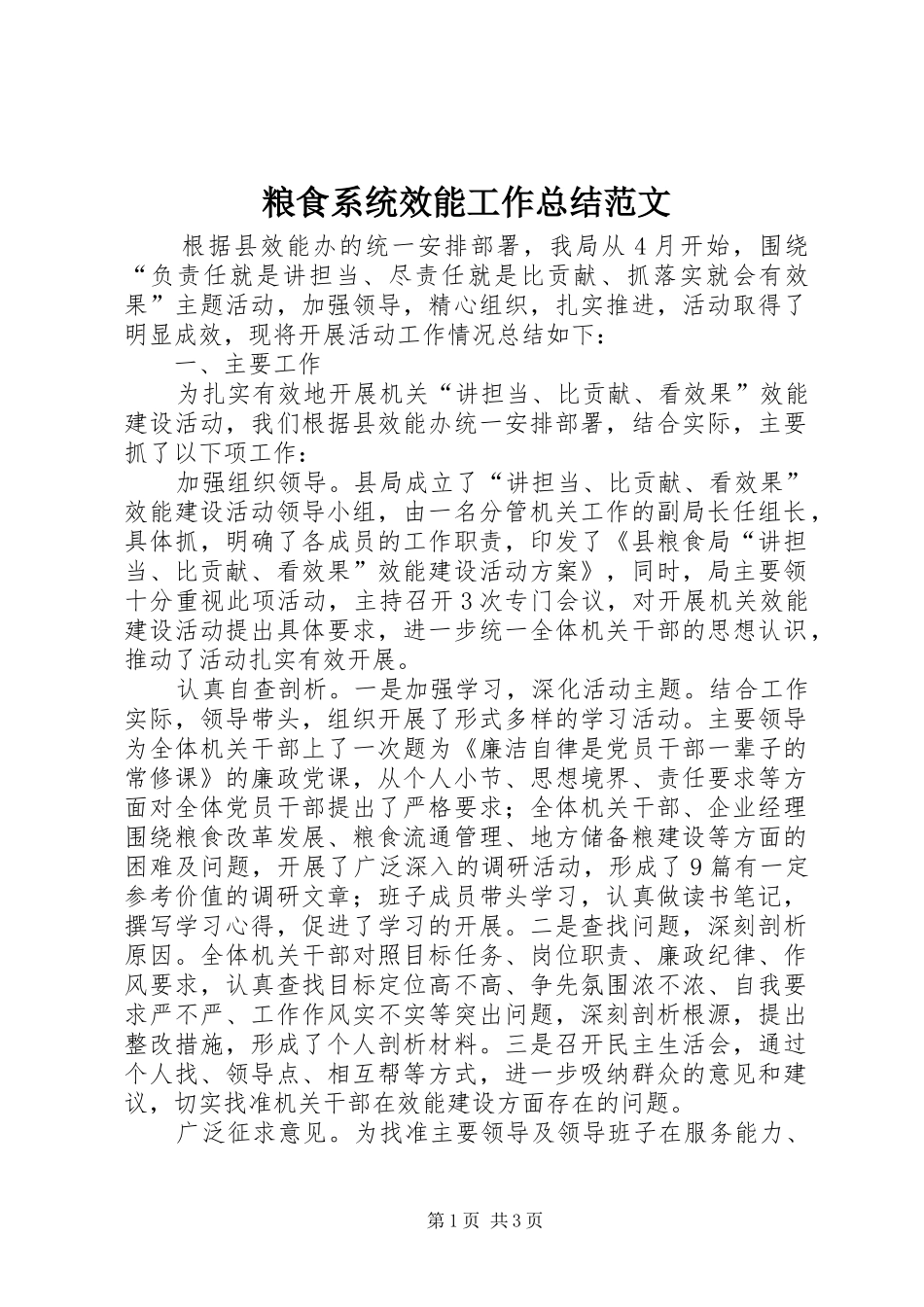粮食系统效能工作总结范文_第1页