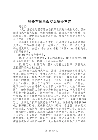 县长在抗旱救灾总结会发言