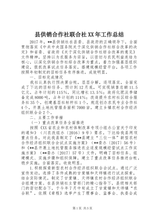 县供销合作社联合社XX年工作总结