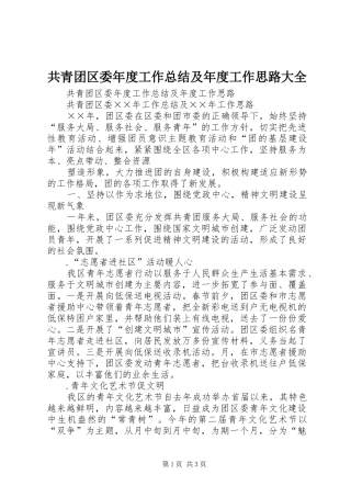 共青团区委年度工作总结及年度工作思路大全