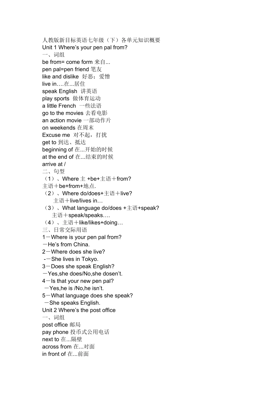 人教版新目标英语七年级下册词组和短语_第1页