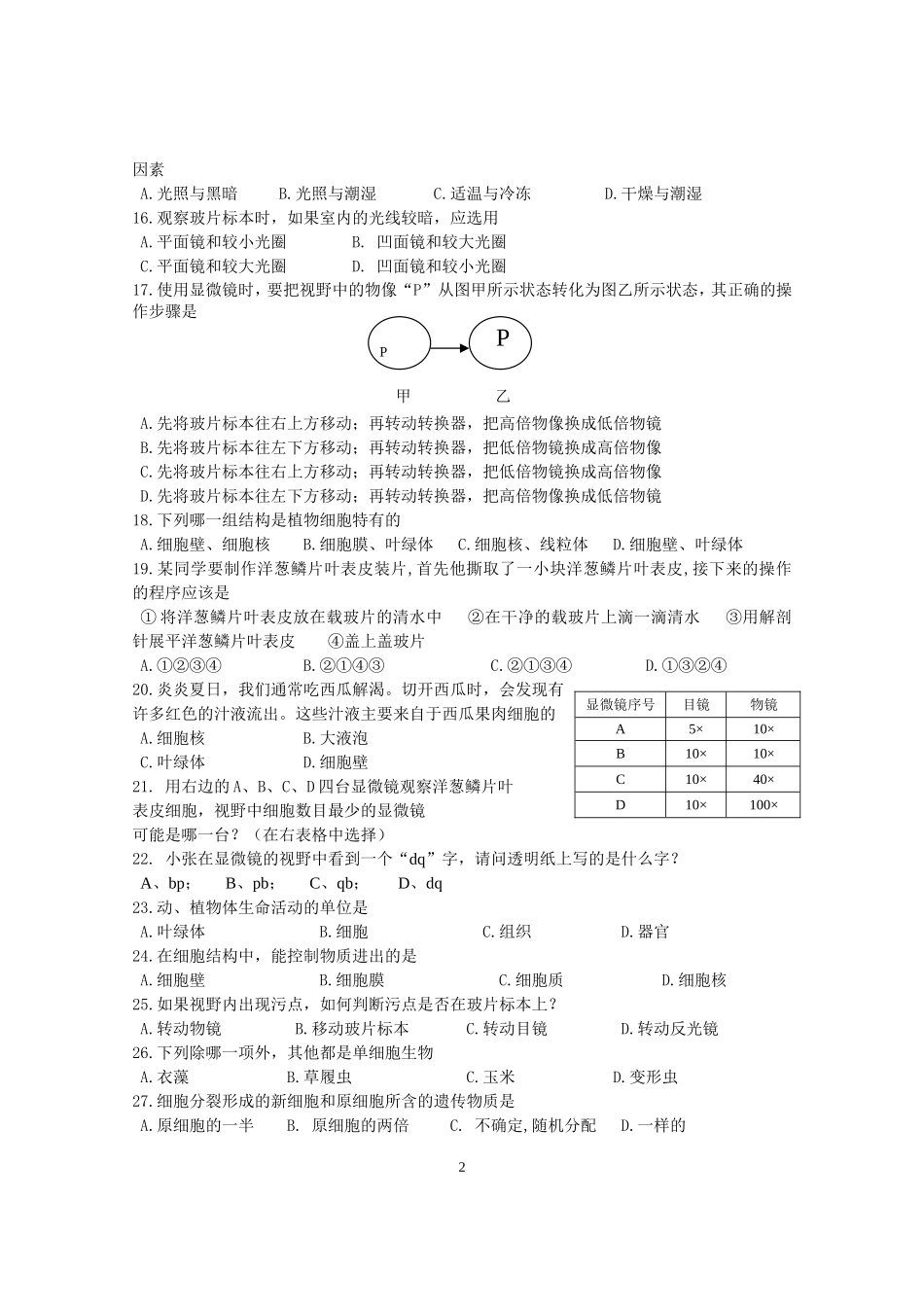 七年级生物中考检测题201010_第2页