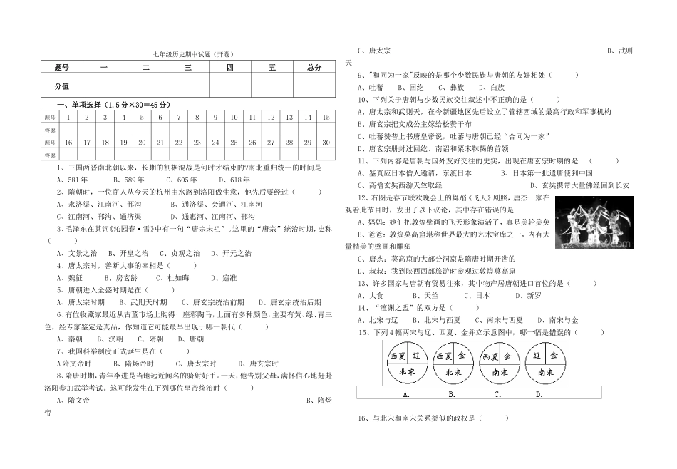 七年级下册期中测试_第1页