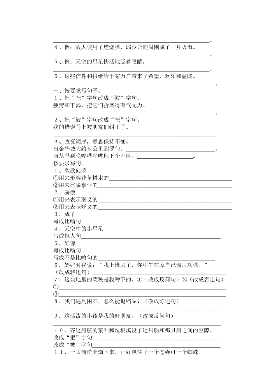 六年级语文句子练习题_第2页