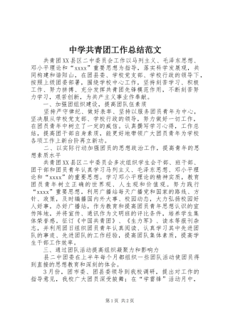 中学共青团工作总结范文