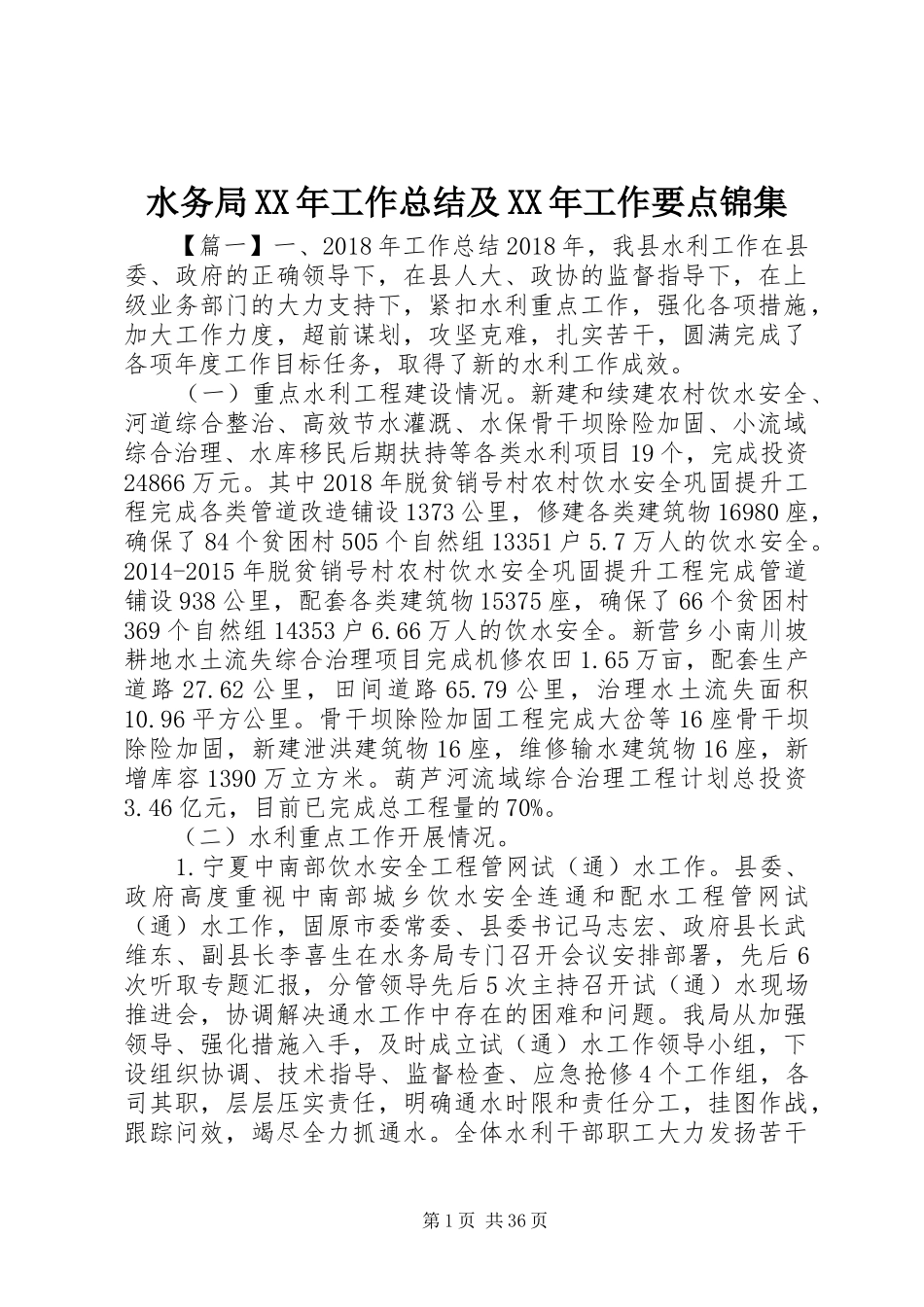 水务局XX年工作总结及XX年工作要点锦集_第1页