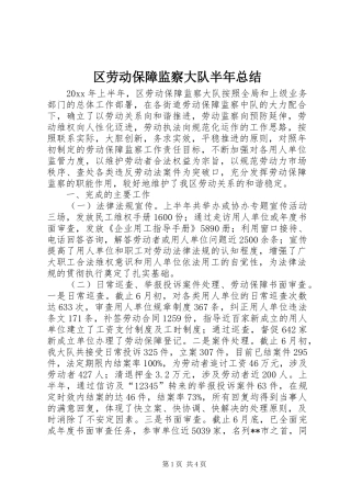 区劳动保障监察大队半年总结