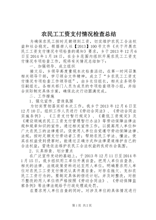 农民工工资支付情况检查总结