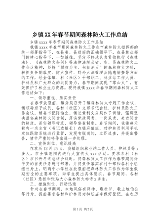 乡镇XX年春节期间森林防火工作总结