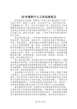 XX年度的个人工作总结范文