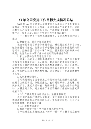 XX年公司党建工作目标完成情况总结