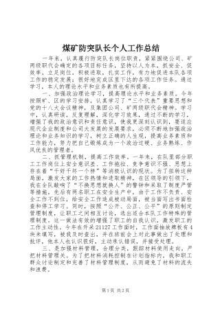 煤矿防突队长个人工作总结