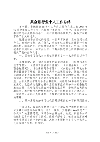 某金融行业个人工作总结