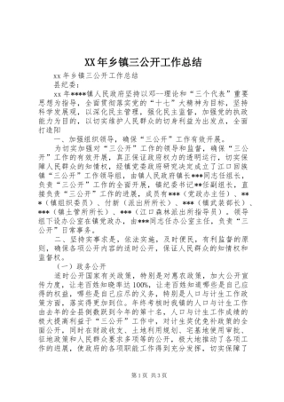 XX年乡镇三公开工作总结