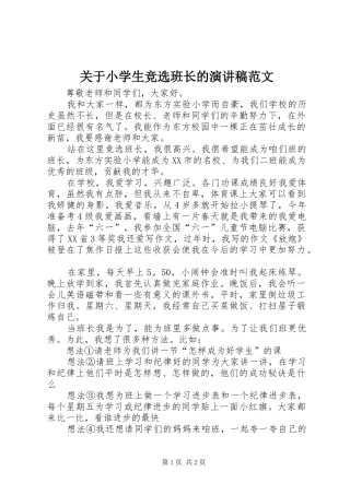 关于小学生竞选班长的演讲稿范文