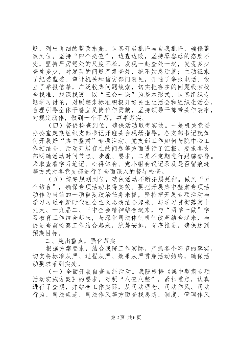 开展队伍集中整肃专项活动工作总结_第2页