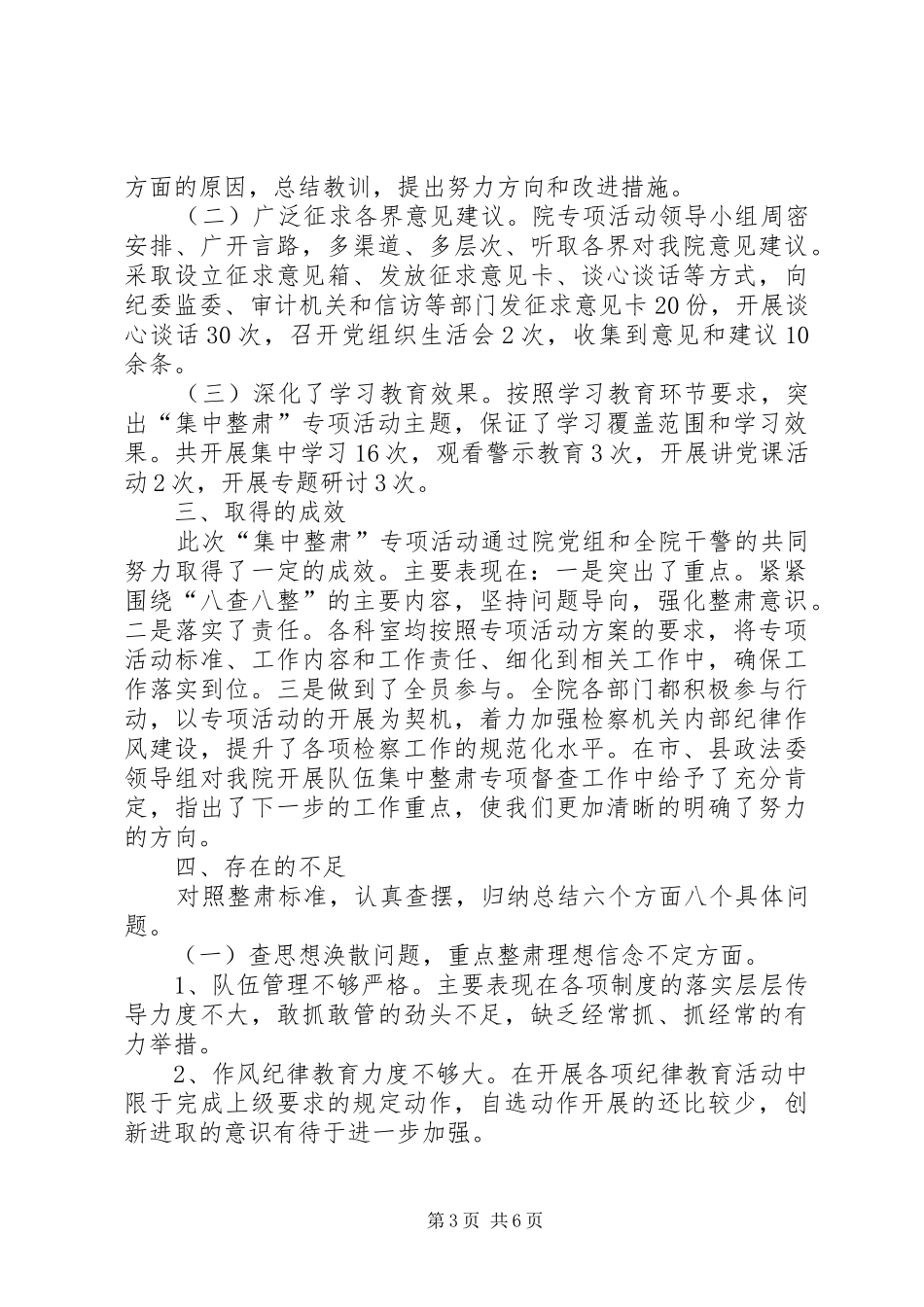 开展队伍集中整肃专项活动工作总结_第3页
