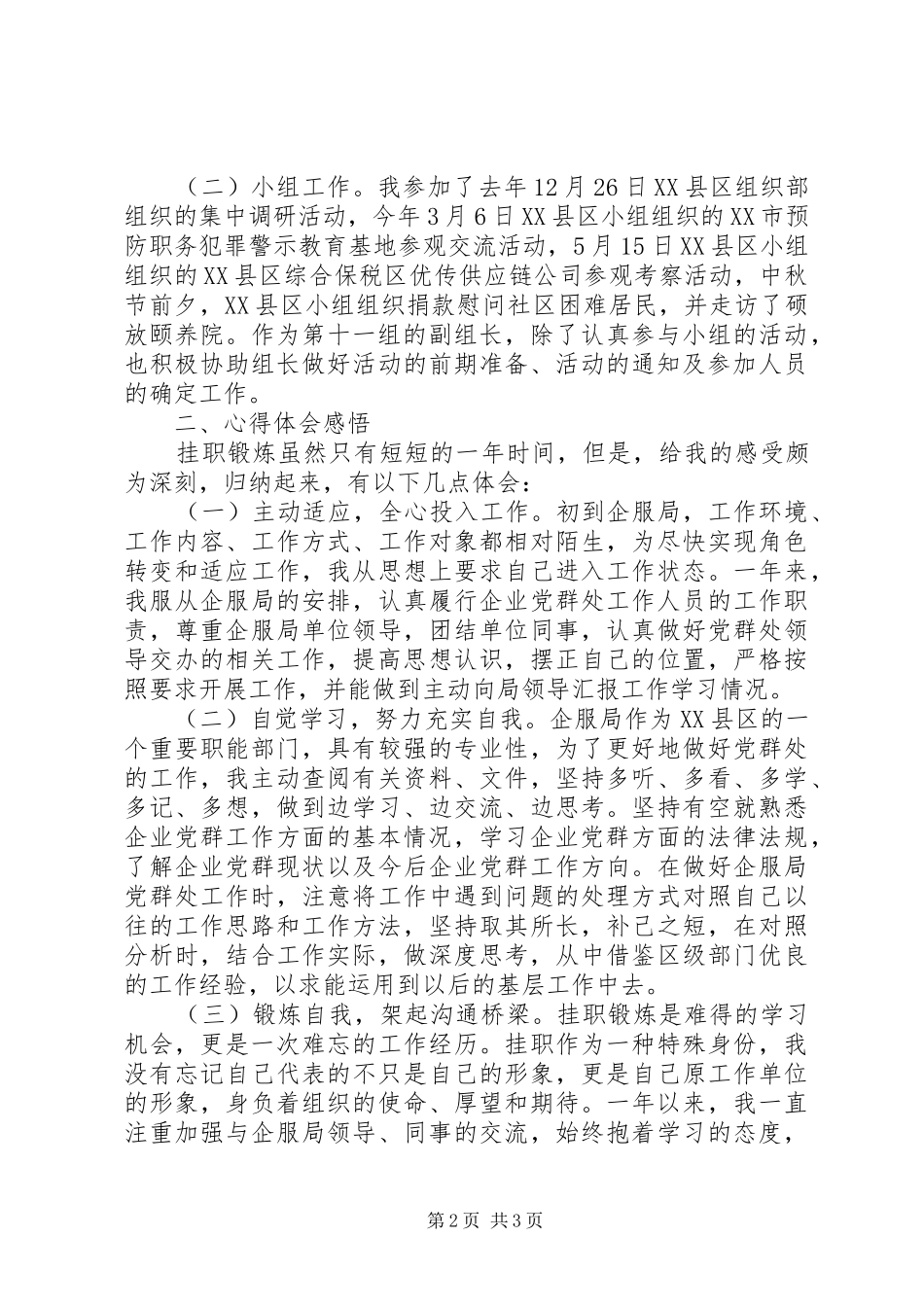 挂职锻炼个人工作总结和心得体会感悟_第2页