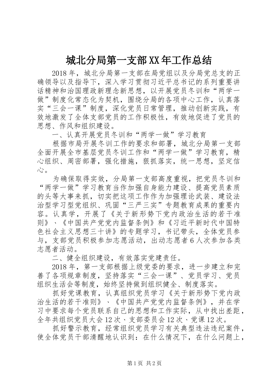 城北分局第一支部XX年工作总结_第1页