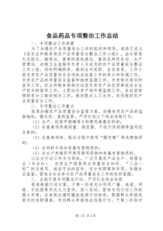 食品药品专项整治工作总结