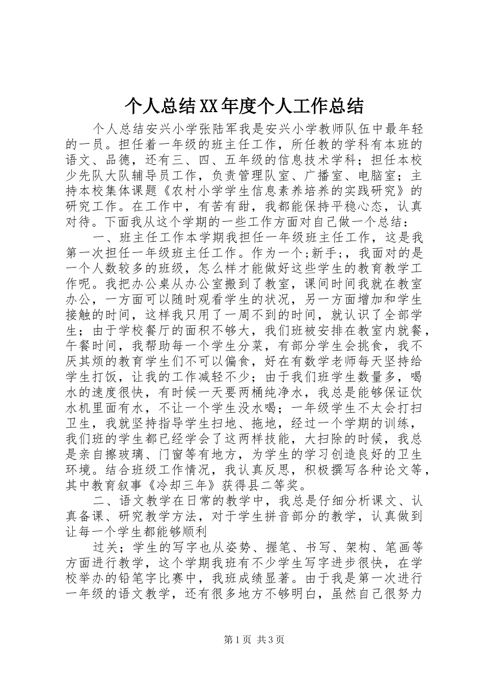 个人总结XX年度个人工作总结_第1页