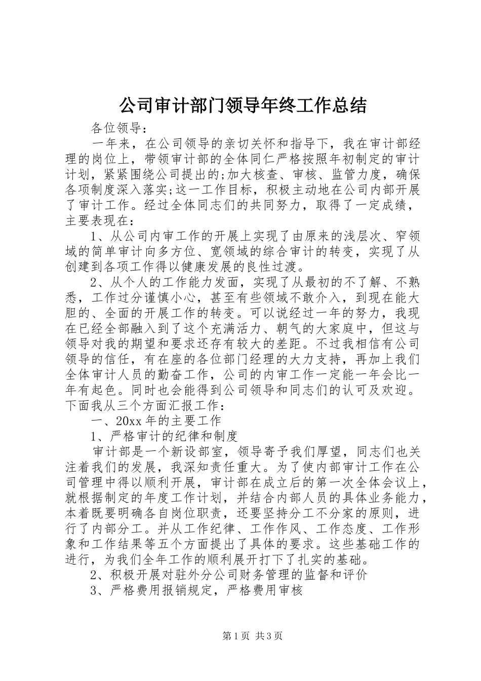 公司审计部门领导年终工作总结_第1页