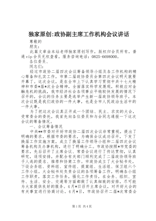 独家原创-政协副主席工作机构会议讲话