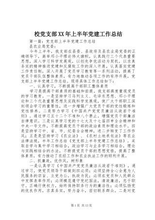 校党支部XX年上半年党建工作总结