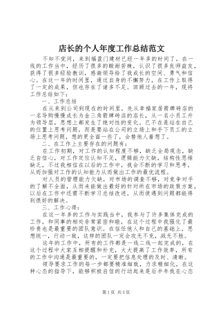 店长的个人年度工作总结范文
