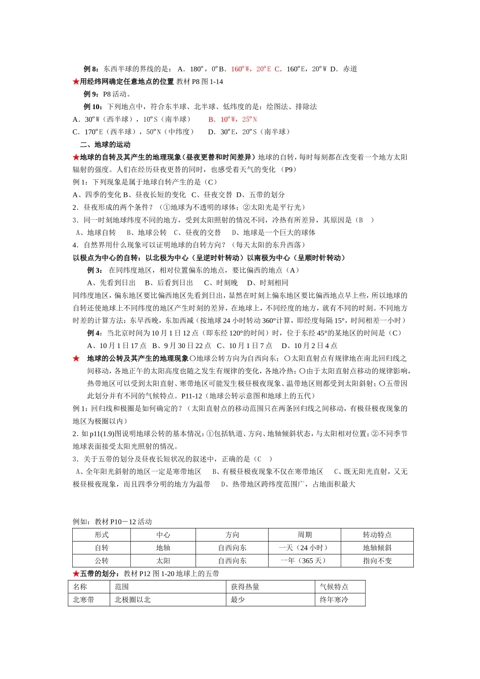 人教版七年级上册地理复习提纲_第2页