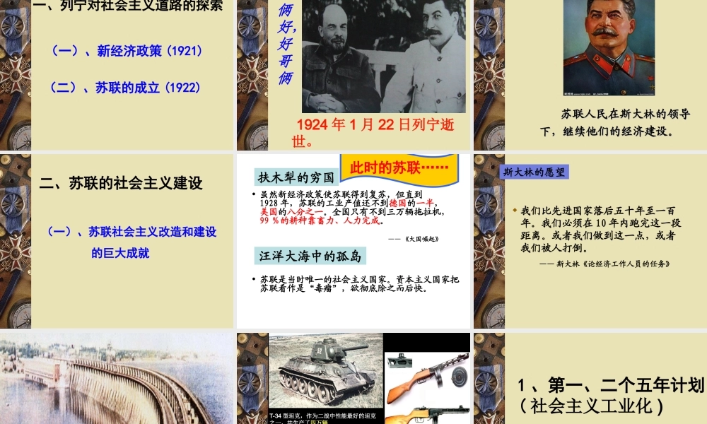 初中三年级历史下册第一单元苏联社会主义道路的探索第2课对社会主义道路的探索课件