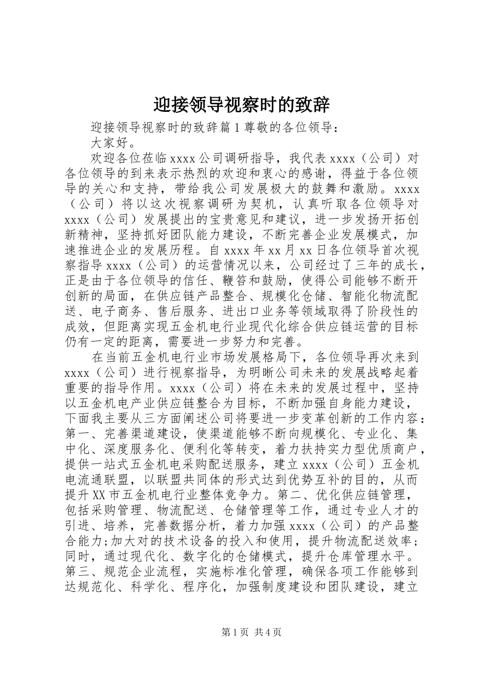 迎接领导视察时的致辞_第1页