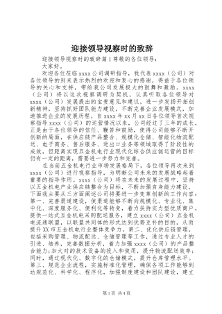 迎接领导视察时的致辞