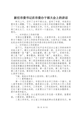 新任市委书记在市委办干部大会上的讲话