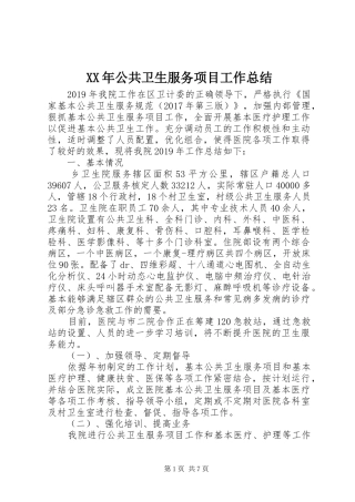 XX年公共卫生服务项目工作总结