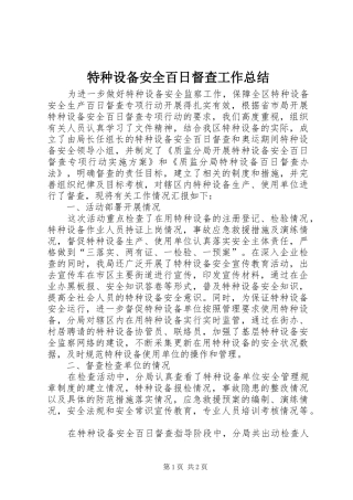 特种设备安全百日督查工作总结